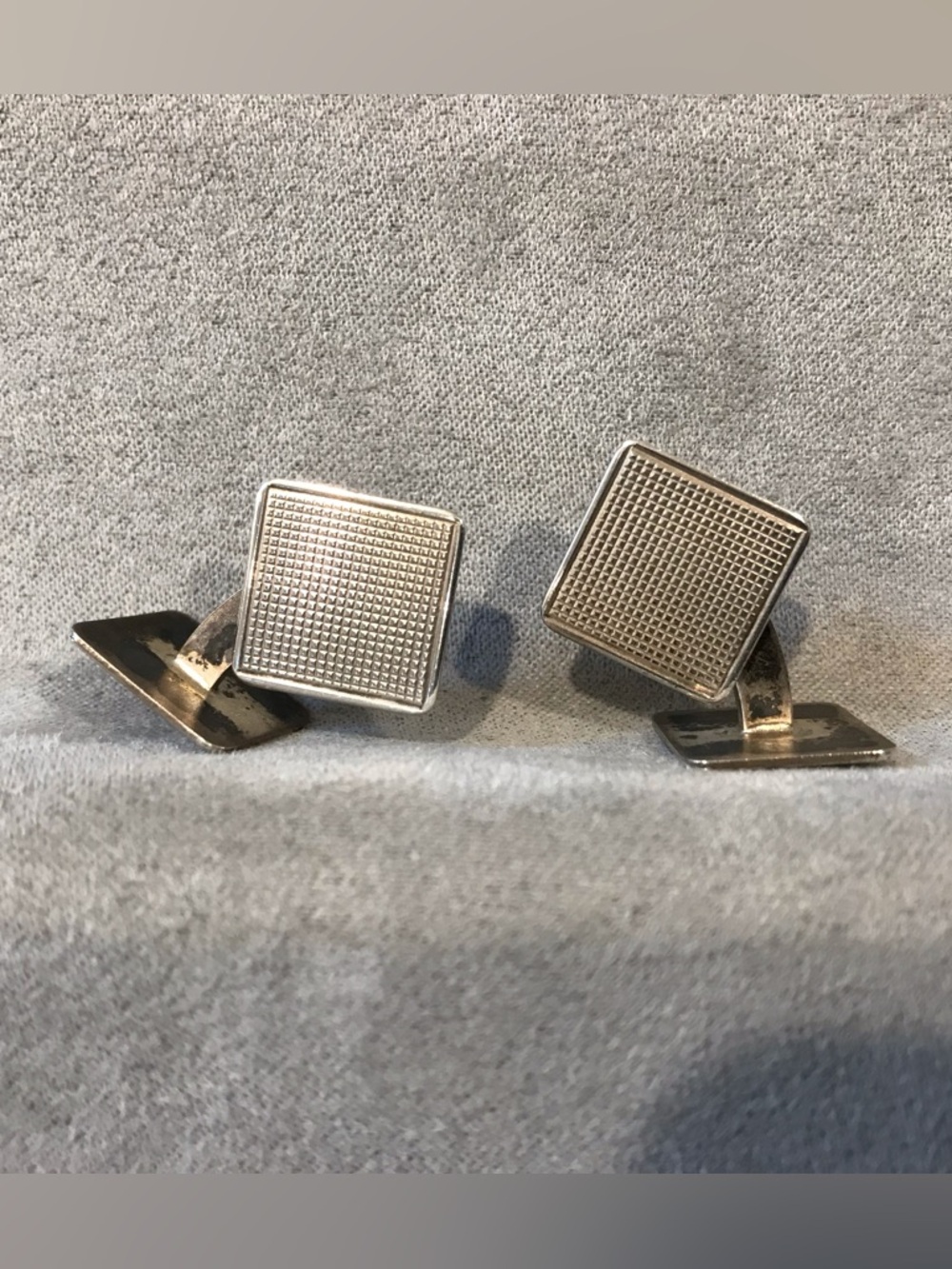 Classic Silver Square Textured Cufflinks - Men Accessories